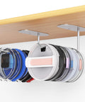 Durable Tumbler Lid Organizer Two Pack Featuring Space Saving Under Cabinet Hangers For All Cups Keeps Countertops Super Slick And A Total Game Changer For Busy Homes displaying multiple lids neatly organized.