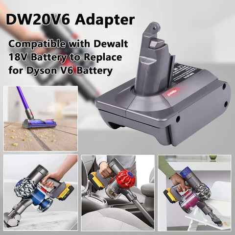 DeWalt 20V To Dyson V6 Battery Converter Adapter DW20V6 For V6 Series Vacuums with four vacuum models