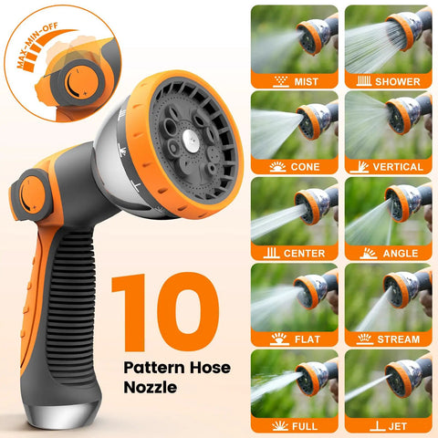 Ten setting nozzle image from Retractable Garden Hose Reel With Auto Rewind For Outdoor Use, Wall Mounted Heavy Duty Hose Organizer.