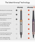 Comparison chart showing two Airwrap tools, including Limited Edition Airwrap iD Multi Styler And Dryer Straight Plus Wavy In Jasper Plum App Enabled Six In One Hair Tool For Curl Wave Straight Dry And Smooth Styling With No Heat Damage And Bluetooth Control.
