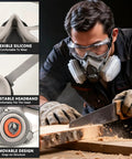 2 In 1 Half Face Respirator With Replaceable Filters For Painting, Welding And Woodworking, Built For Pros And DIYers in use