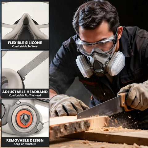 2 In 1 Half Face Respirator With Replaceable Filters For Painting, Welding And Woodworking, Built For Pros And DIYers in use