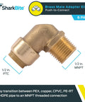 1/2 Inch 90 Degree Push To Connect Brass Male Adapter Elbow No Sweat Install Fitting For PEX Copper CPVC PE-RT HDPE Pipes