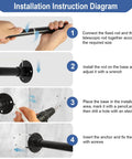 Rock Solid Black Corner Shower Curtain Rod, Adjustable 24 To 53 Inches, L Shaped 90 Degree With Ceiling Support, Includes 12 Ring Hooks, No Slip Installation For A Strong Bathroom Upgrade installation diagram showing screw mount steps