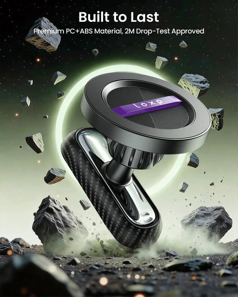 Magnetic Golf Cart Phone Holder With 360 Degree Rotation, robust design, floating amidst rocks, premium PC + ABS material
