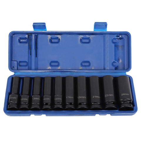 Top Tier 1 Inch Drive Impact Socket Set 10 Piece Pro Kit Chrome Molybdenum Steel Heavy Duty Mechanic Garage Auto Repair Tool Wrench for Tough Jobs blue case with 10 black sockets 10-24mm