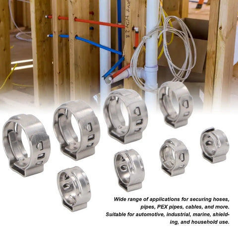 Durable 70Pcs Single Ear Hose Clamp Kit Made From Premium 304 Stainless Steel For Secure Plumbing and Automotive Repairs That Are Built To Last And Handle Any Job With Ease. single ear clamps for plumbing and PEX pipes