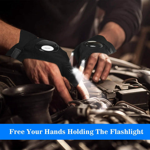 Led Flashlight Gloves Hands Free Light For Camping Fishing DIY Repairs Waterproof Black Gift For Him Fathers Day Dad Gift From Daughter Son Wife Birthday Christmas Ultra Bright LEDs Flexible Finger Lights For Easy Access And Night Work worn during engine repair