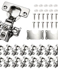 Soft Close No Slam Cabinet Hinges Pack Of 20 For One Half Inch Overlay Cabinets, includes screws, repair plates, and door bumpers