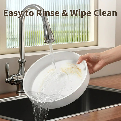 Large Capacity Lazy Susan Organizer For Pantry Cabinet And Kitchen Storage Featuring Super Slick 360 Spinner Turntable, rinsing dish with water.