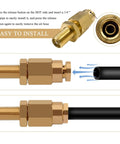 Brass Schrader Valve Set, 1 Quarter Inch Push To Connect Inflation Valves shown with easy install steps, DOT ready