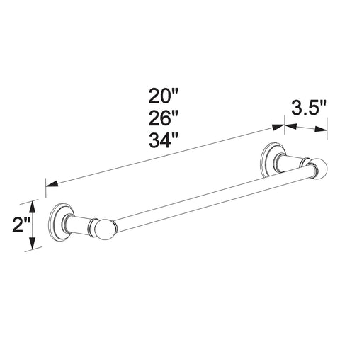 Columnar 32 Inch Towel Bar In Satin Nickel Built To Last With Solid Brass Construction For Durability And Style dimension diagram