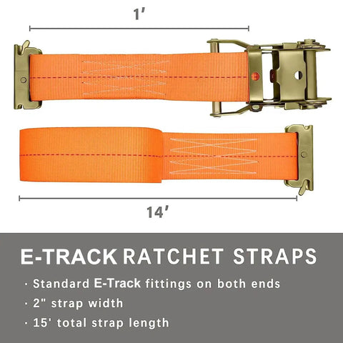 8 Pack E Track Ratchet Straps 2 Inch By 15 Foot Heavy Duty Cargo Tie Downs Orange 4400 Pound Breaking Load