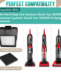Image showing compatible HEPA and foam filters with Dirt Devil Easy Lite Cyclonic Quick Vac UD20005 and Extreme Cyclonic Quick Vac UD20010.
