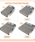 Image showing dimensions for matching bed frames including Full Size Bunkie Board 54X75 Delivers Flat Out Sturdy Support Breathable Hollow Core Base With Squeak Proof Grey Oxford Cover Low Mattress Foundation.