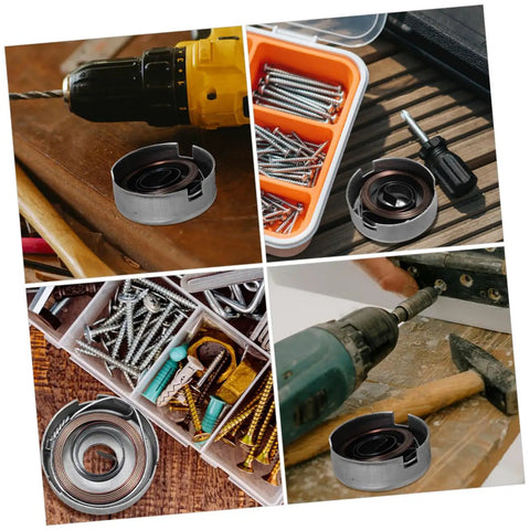 Built Tough Drill Press Quill Feed Return Spring And Replacement Coil Kit Heavy Duty Steel 2.04 By 1.75 Inches shown with tools and accessories.