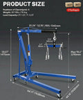 Professional Two Ton Folding Hydraulic Engine Hoist With Six Swivel Wheels And Adjustable Boom Cherry Picker dimensions and load specs