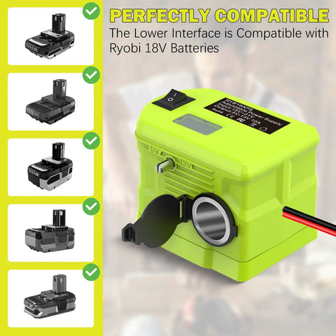 Step Down Voltage Adapter For 18V Tool Battery To 5V-13V Adjustable Regulator with wire and socket, Ryobi compatible.