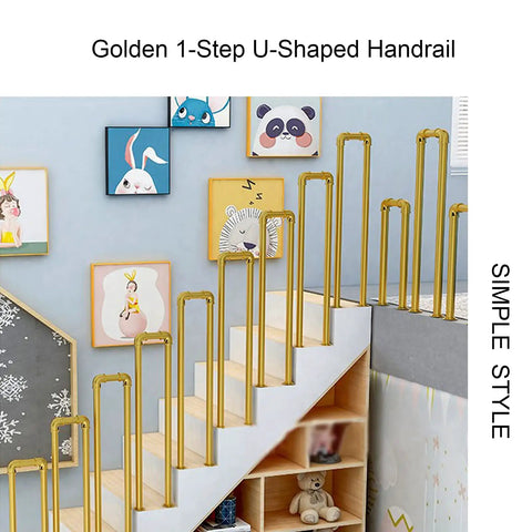 Gold U Shaped Stair Handrail Features No Sweat Install And Dang Sturdy Wrought Iron Construction To Deliver Hefty Support For Outdoor Decks Entryways And Steps Providing Kid Friendly Senior Assistance Any Day.