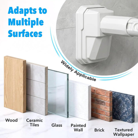 Ultra Long Tension Curtain Rod 41 To 185 Inches No Drilling Install For Patio Windows And Room Dividers showing adaptability on various surfaces including wood and tiles