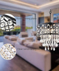 Five Light Crystal Drum Chandelier Pendant Light With Round Hanging Fixture in room setting