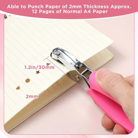 Using Grab And Go Four Piece One Quarter Inch Hole Punch Set With Circle Heart Star Triangle Shapes And Soft Grip Handles on A4 paper