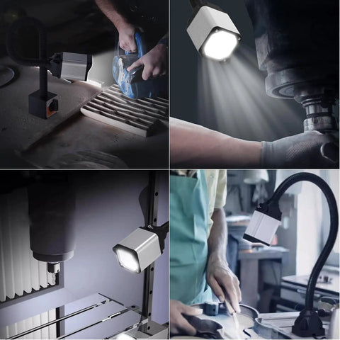 Magnetic LED Work Light With Flexible Gooseneck, 1320 Lumen 120V, 12W, Adjustable Magnetic Base installed on industrial machines