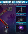 Single Gaming Monitor Arm With Mechanical Spring Load, fully adjustable with tilt, swivel, and rotation features for 32-inch screens.