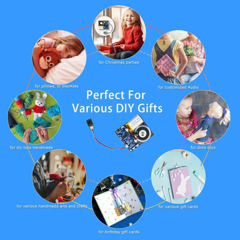 Push Button Activated Sound Recording Module With Built In Speaker And Usb Type C Cord For Plug And Play Ease And Dope Diy Makers Who Want Clean Audio For Holiday Cards And Custom Gift Tags Two Pack Blue showcasing use in various DIY gift crafts.