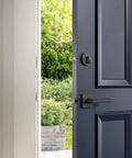 Top Notch Wifi Bluetooth Deadbolt Slick Keyless Entry Smooth Operation Solid Brass Construction Sleek Polished Chrome Finish Easy Pairing on dark door.