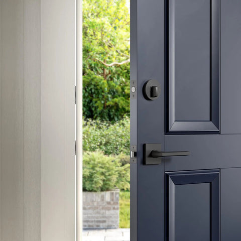 Top Notch Wifi Bluetooth Deadbolt Slick Keyless Entry Smooth Operation Solid Brass Construction Sleek Polished Chrome Finish Easy Pairing on dark door.