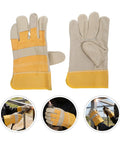 Tough As Nails Cowhide Split Finger Welding Gloves For Men, Heat Resistant Yellow Work Gloves, split finger design, two pack.