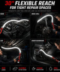 Super Bright Flexible LED Light Stick 30 Inch Bendable Work Light With 1200 Lumens And 360 Degree Neck in tight car repair spaces