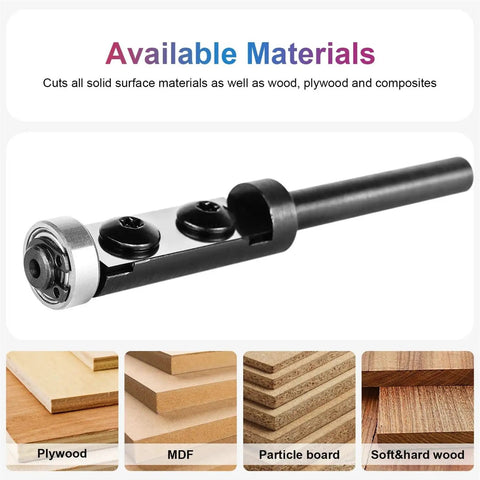 Hardcore Wood Flush Trim Router Bit Featuring Rock Solid Top Bearing 1/4 Inch Shank And Swappable Carbide Insert for cutting plywood and MDF.