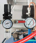 Front view of Hromee 1/4 in air compressor filter-regulator combo with gauges, water/oil separator and drain valve