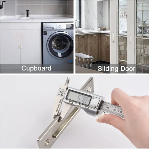 Rectangular Recessed Sliding Door Pulls 2 Piece Brushed Steel Flush Pulls with measurement calipers, cupboard and sliding door use