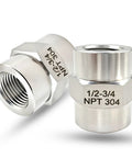 Beefy Heavy Duty 3/4 Inch NPT Female To 1/2 Inch NPT Female Reducer Pipe Fitting Coupler In 304 Stainless Steel For Air Water Gas Oil Systems Industrial Plumbing Adapter, two views