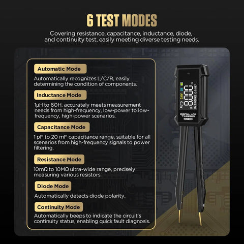 Pro Grade Auto Component Recognizing LCR Tweezers Meter with Six Test Modes for L C R D Q Rs, OLED Display and SMD Kit