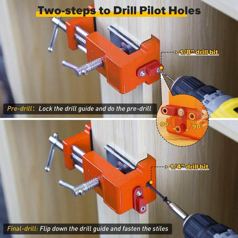 Heavy Duty Cabinet Face Frame Clamps 2 Pack With Alignment Plate And Side Screws, 440 Lbs Load, shown installed on wood stiles
