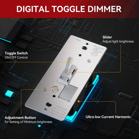 Dope Slide Dimmer Switch For Dimmable LED CFL And Incandescent Lights, 600 Watt Max, Single Pole Or 3-Way, UL Listed Wall Switch