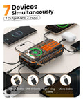 On The Go 48000mAh Solar Charger Power Bank charging multiple devices with built-in cables and wireless charging pad