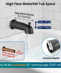 High Pressure Tub And Shower Faucet Set With 6 Modes ABS Handheld Spray Includes Valve Body And Trim Kit Shower Head And Handle Oil Rubbed Bronze Finish Built To Last For A Dope Modern Bathroom Upgrade showing oil rubbed bronze tub spout with waterfall flow.