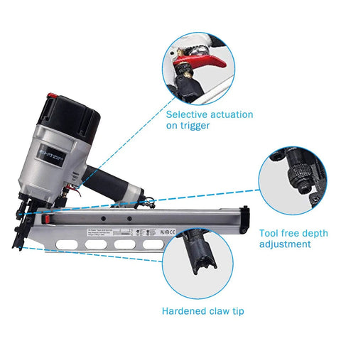 Beefy Framing Nailer 21 Degree Three And One Half Inch Pro Grade With Depth Adjustment And Tool Free Depth Of Drive features