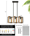 Modern Farmhouse 23.6 Inch Kitchen Island Light With Three Lights, Rectangular Dining Table Chandelier, E26 Base, Wood Frame And Metal Body