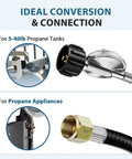 Universal 2 Feet Gas Grill Regulator And Hose For Propane Grills And Heaters All In One Easy Install Replacement For Weber Char Broil Nexgrill Patio Heaters And Fire Pits Outdoor showing connection to propane tank and appliance.