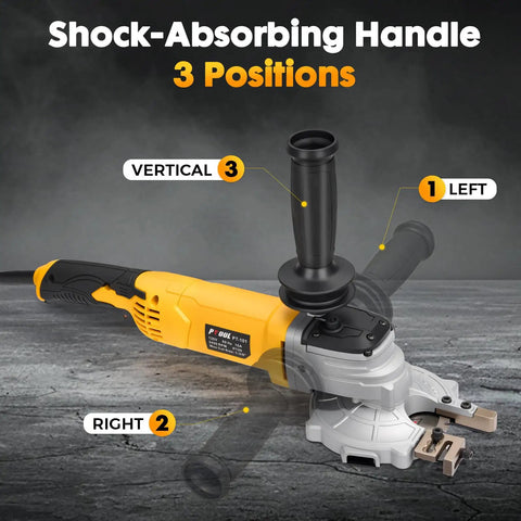 Pro Grade Electric Rebar Cutter Saw Kit With 1100W 120V 60Hz showing shock-absorbing handle with three adjustable positions.