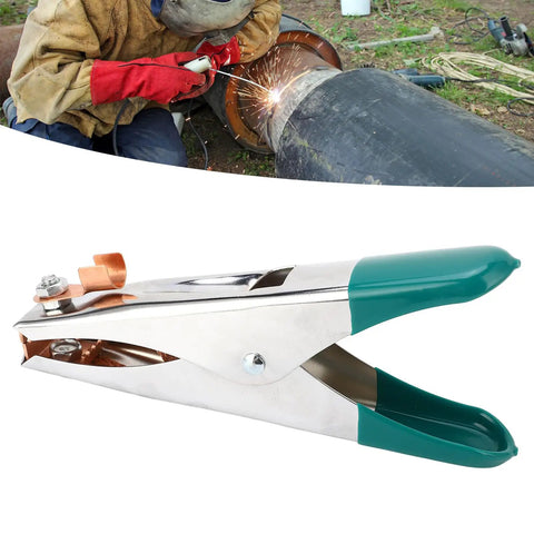 Heavy Duty A Shape Welding Ground Clamp With Copper Clip Electroplated Finish Fits All Types For Argon Arc And Resistance Jobs At 500 Amps Reliable Grip, showing durable copper clip.