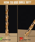 Instructional image showing correct and incorrect angles for using Heavy Duty 115 Piece M35 Cobalt Drill Bit Set.