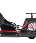 Side view of Crazy Cart XL Drifting Ride On Toy With High Torque Chain Driven Motor, powder-coated steel frame, steering wheel, and seat.