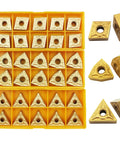 36-piece indexable carbide lathe insert set in a yellow organizer; square and triangular CNMG/WNMG/TNMG styles with center holes